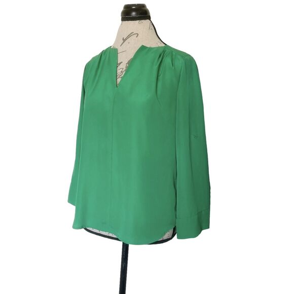 Collective Concepts Blouse Popover Pintuck Pleated Size XS Green V Neckline - Picture 3 of 13